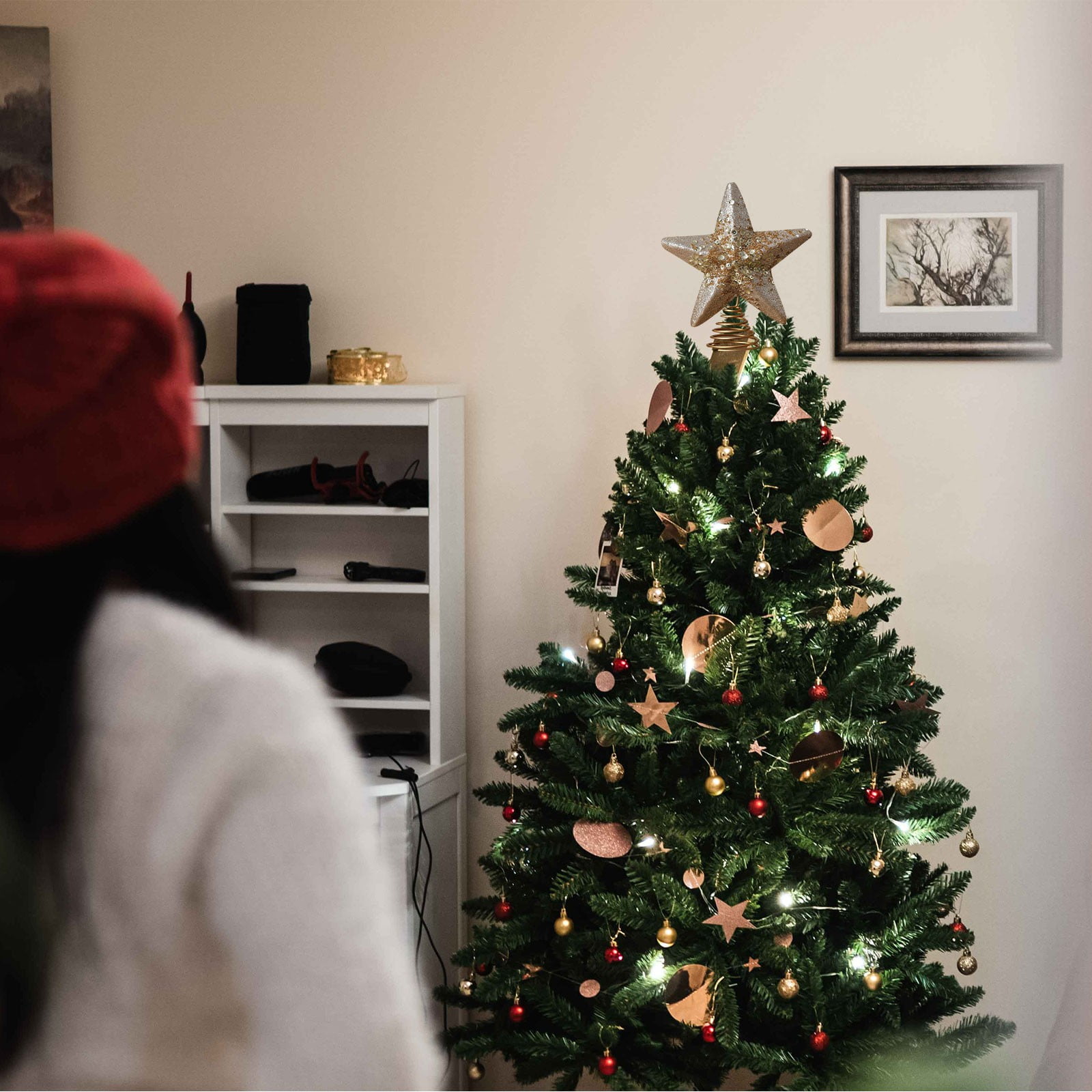 Star Tree Topper - Décoration d'étoile supérieure d'arbre de noël,